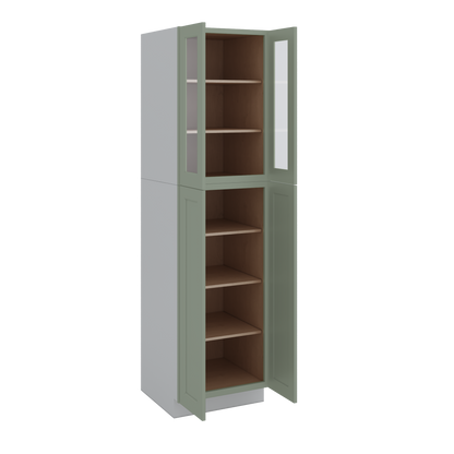 90" Tall Pantry 14SG Sage Green Shaker 1-1/4" Overlay Glass Ready Wall Cabinet 18", 24" & 30" Wide