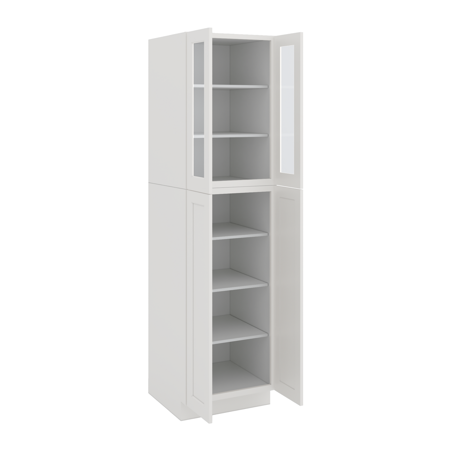90" Tall Pantry 2WS White Shaker 1-1/4" Overlay Glass Ready Cabinet 18", 24" & 30" Wide