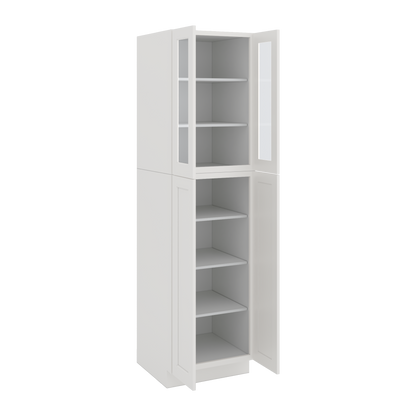 90" Tall Pantry 2WS White Shaker 1-1/4" Overlay Glass Ready Cabinet 18", 24" & 30" Wide