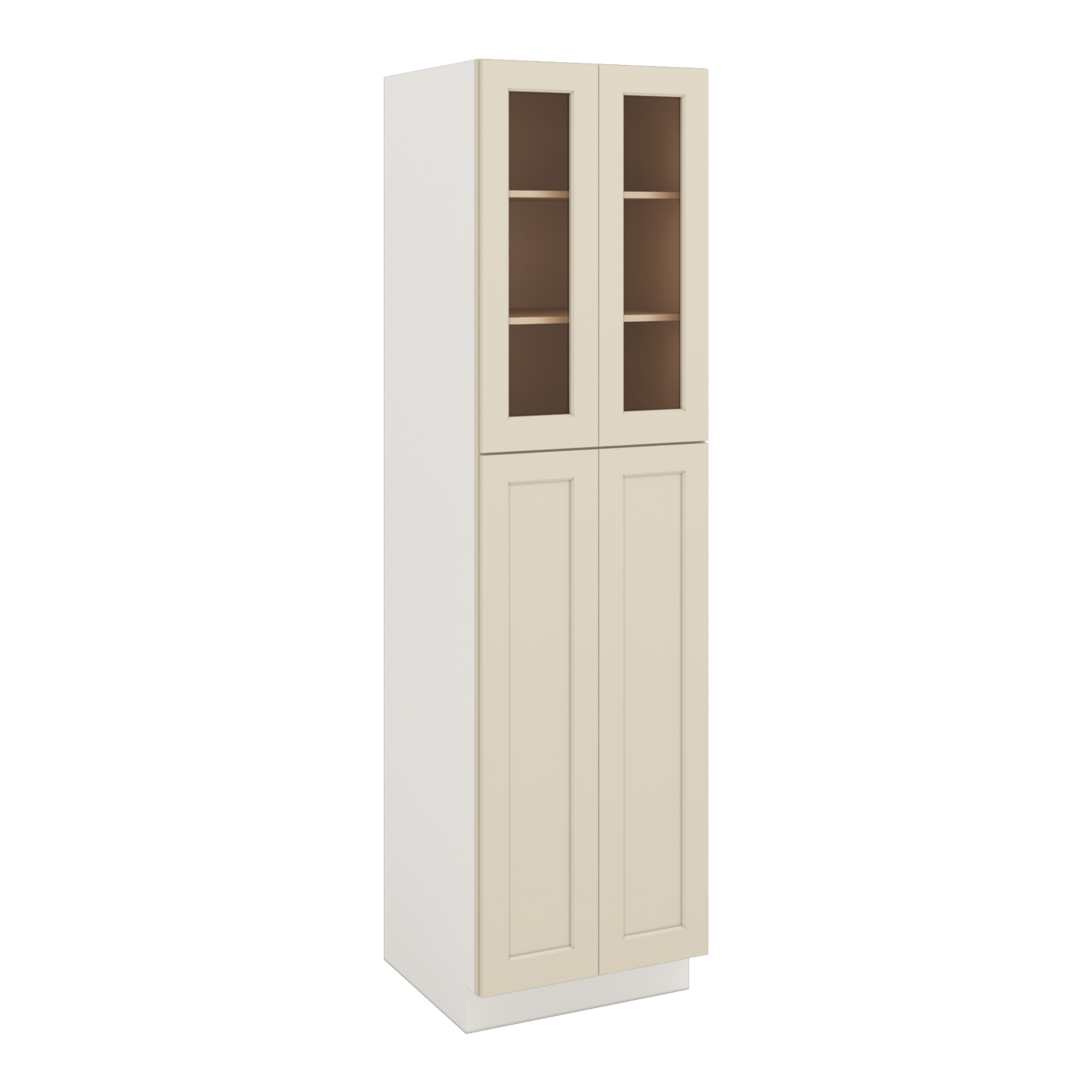 90" Tall Pantry Manhattan Cream Shaker 1-1/4" Overlay Glass Ready Cabinet 18", 24" & 30" Wide