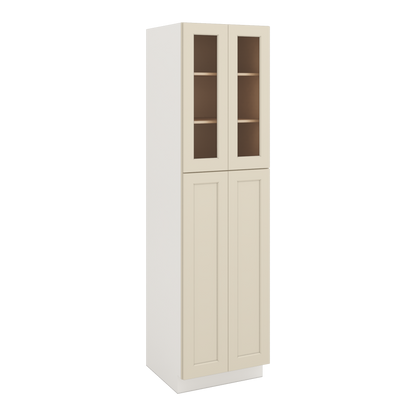 90" Tall Pantry Manhattan Cream Shaker 1-1/4" Overlay Glass Ready Cabinet 18", 24" & 30" Wide