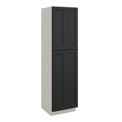 90" Tall Pantry 15HNS Hermosa Noir Black Shaker 1-1/4" Overlay Cabinet 18", 24" & 30" Wide