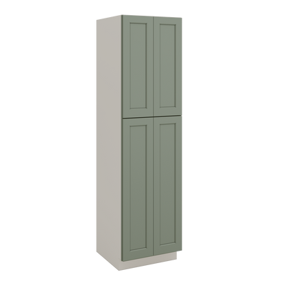 90" Tall Pantry Green Shaker 1-1/4" Overlay Cabinet 18", 24" & 30" Wide