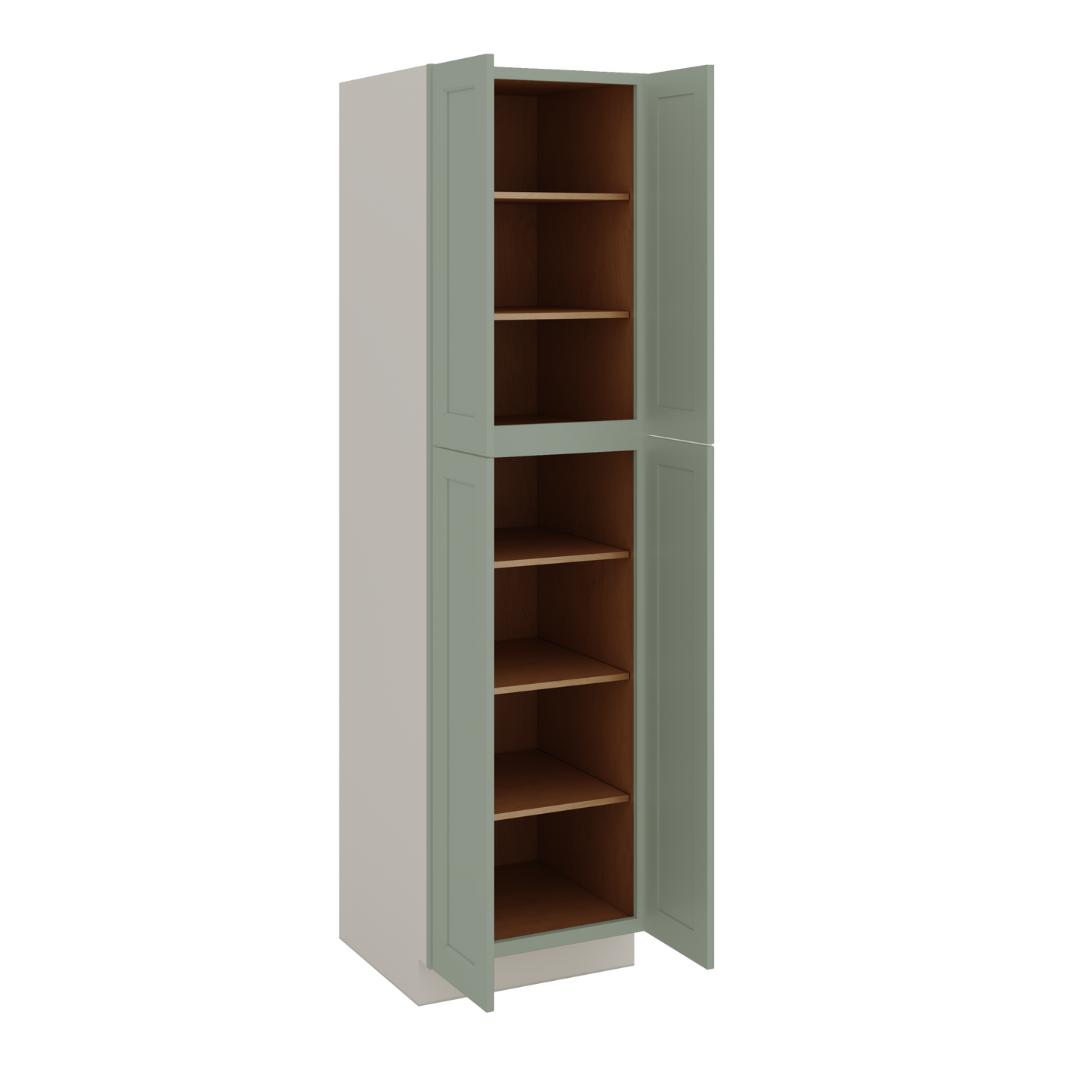 90" Tall Pantry Green Shaker 1-1/4" Overlay Cabinet 18", 24" & 30" Wide