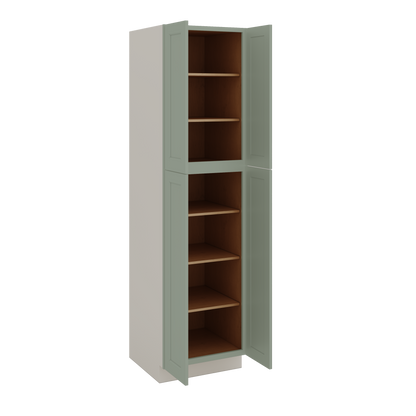 90" Tall Pantry Green Shaker 1-1/4" Overlay Cabinet 18", 24" & 30" Wide