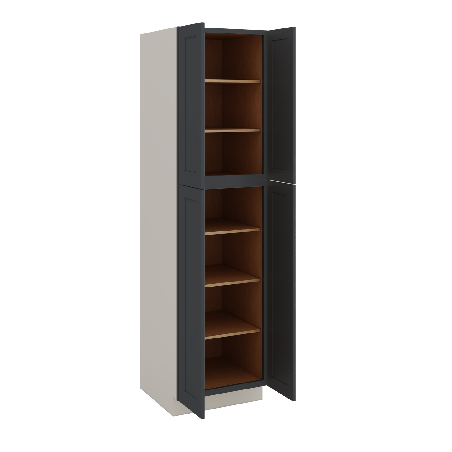 90" Tall Pantry 15HNS Hermosa Noir Black Shaker 1-1/4" Overlay Cabinet 18", 24" & 30" Wide