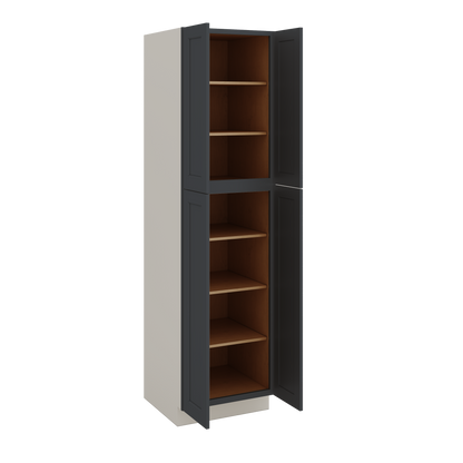 90" Tall Pantry 15HNS Hermosa Noir Black Shaker 1-1/4" Overlay Cabinet 18", 24" & 30" Wide