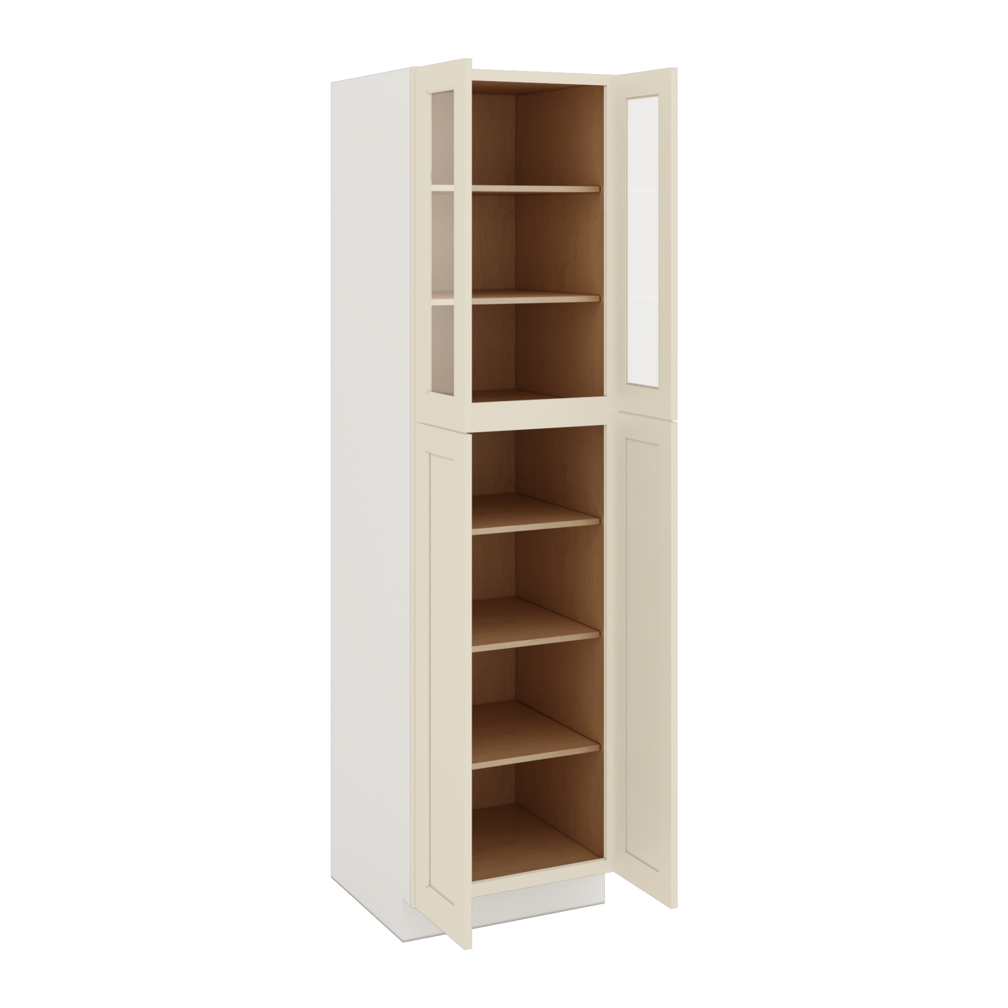 90" Tall Pantry Manhattan Cream Shaker 1-1/4" Overlay Glass Ready Cabinet 18", 24" & 30" Wide