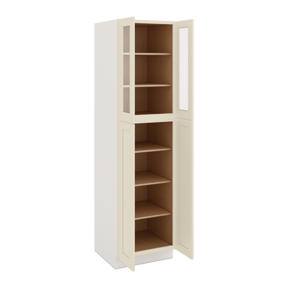 90" Tall Pantry Manhattan Cream Shaker 1-1/4" Overlay Glass Ready Cabinet 18", 24" & 30" Wide