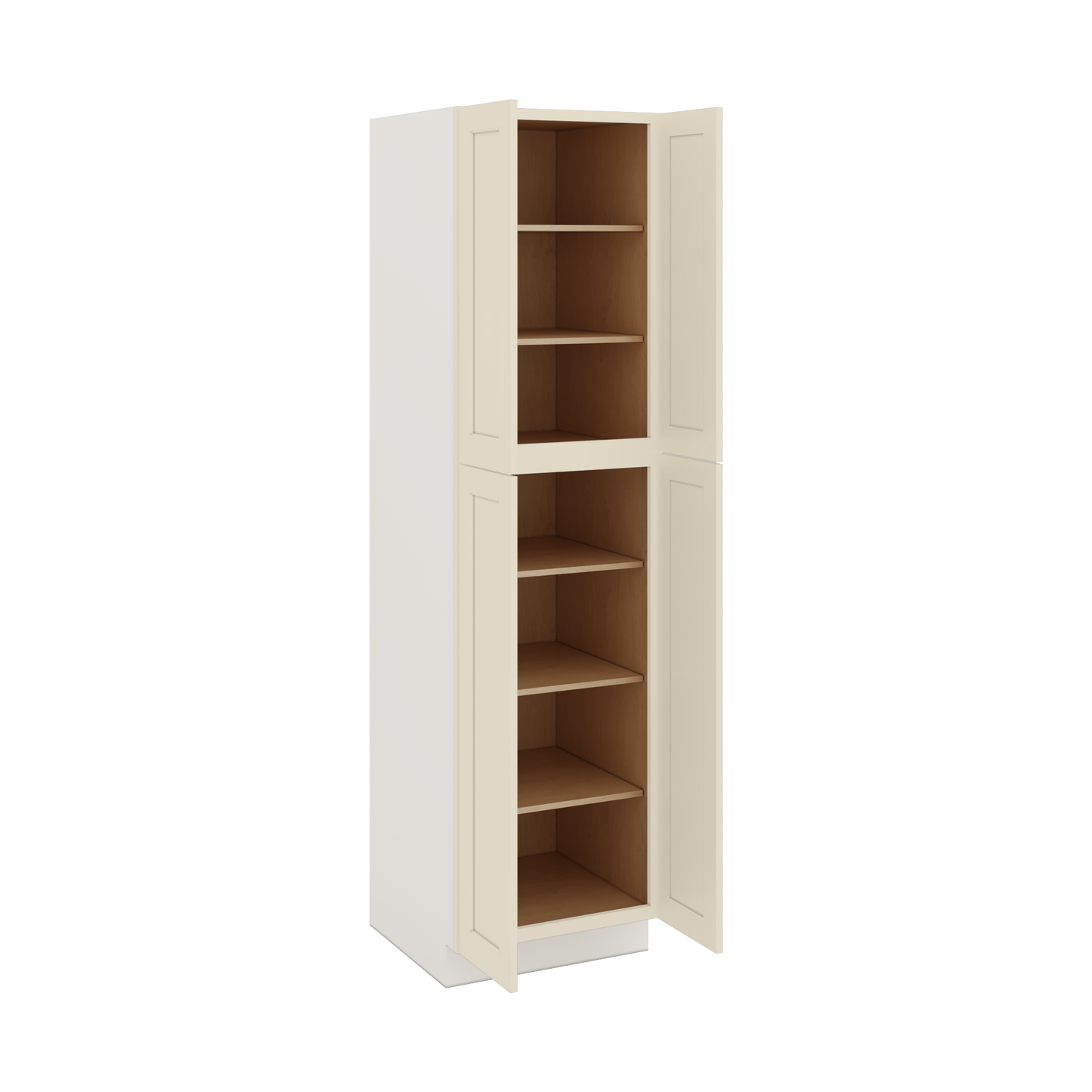 90" Tall Pantry Manhattan Cream Shaker 1-1/4" Overlay Cabinet 18", 24" & 30" Wide