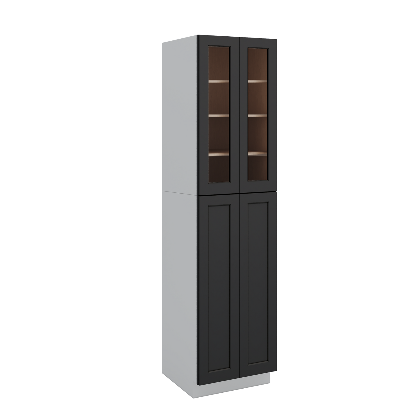 96" Tall Pantry 15HNS Hermosa Noir Black Shaker 1-1/4" Overlay Glass Ready Wall Cabinet 18", 24" & 30" Wide