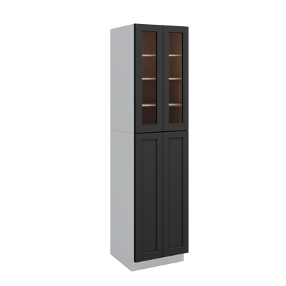96" Tall Pantry 15HNS Hermosa Noir Black Shaker 1-1/4" Overlay Glass Ready Wall Cabinet 18", 24" & 30" Wide