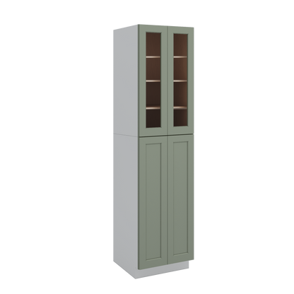 96" Tall Pantry 14SG Sage Green Shaker 1-1/4" Overlay Glass Ready Wall Cabinet 18", 24" & 30" Wide