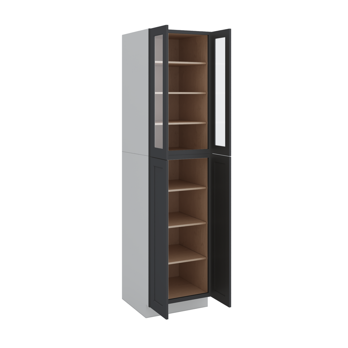 96" Tall Pantry 15HNS Hermosa Noir Black Shaker 1-1/4" Overlay Glass Ready Wall Cabinet 18", 24" & 30" Wide