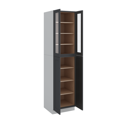 96" Tall Pantry 15HNS Hermosa Noir Black Shaker 1-1/4" Overlay Glass Ready Wall Cabinet 18", 24" & 30" Wide