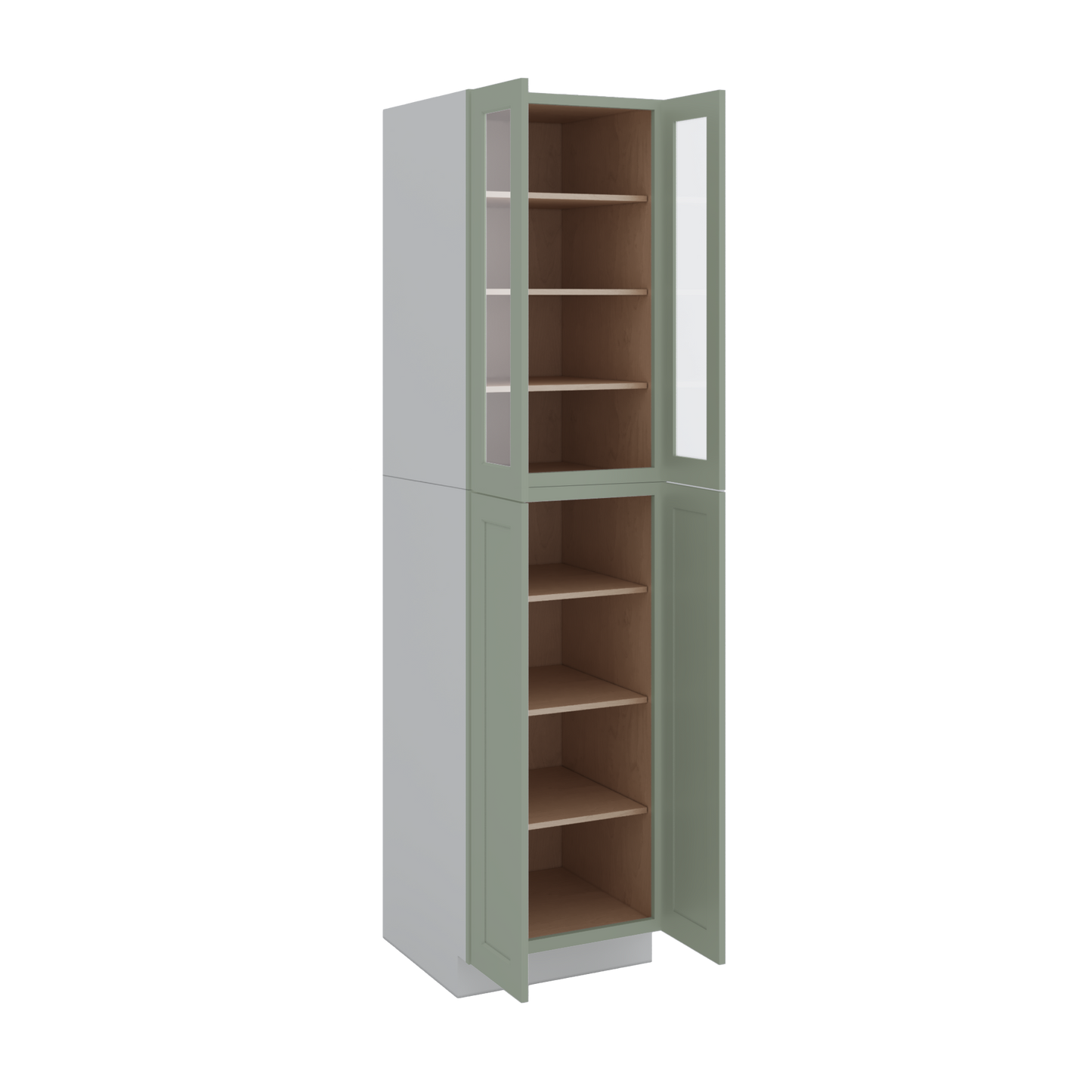 96" Tall Pantry 14SG Sage Green Shaker 1-1/4" Overlay Glass Ready Wall Cabinet 18", 24" & 30" Wide