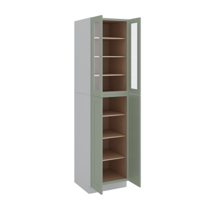96" Tall Pantry 14SG Sage Green Shaker 1-1/4" Overlay Glass Ready Wall Cabinet 18", 24" & 30" Wide