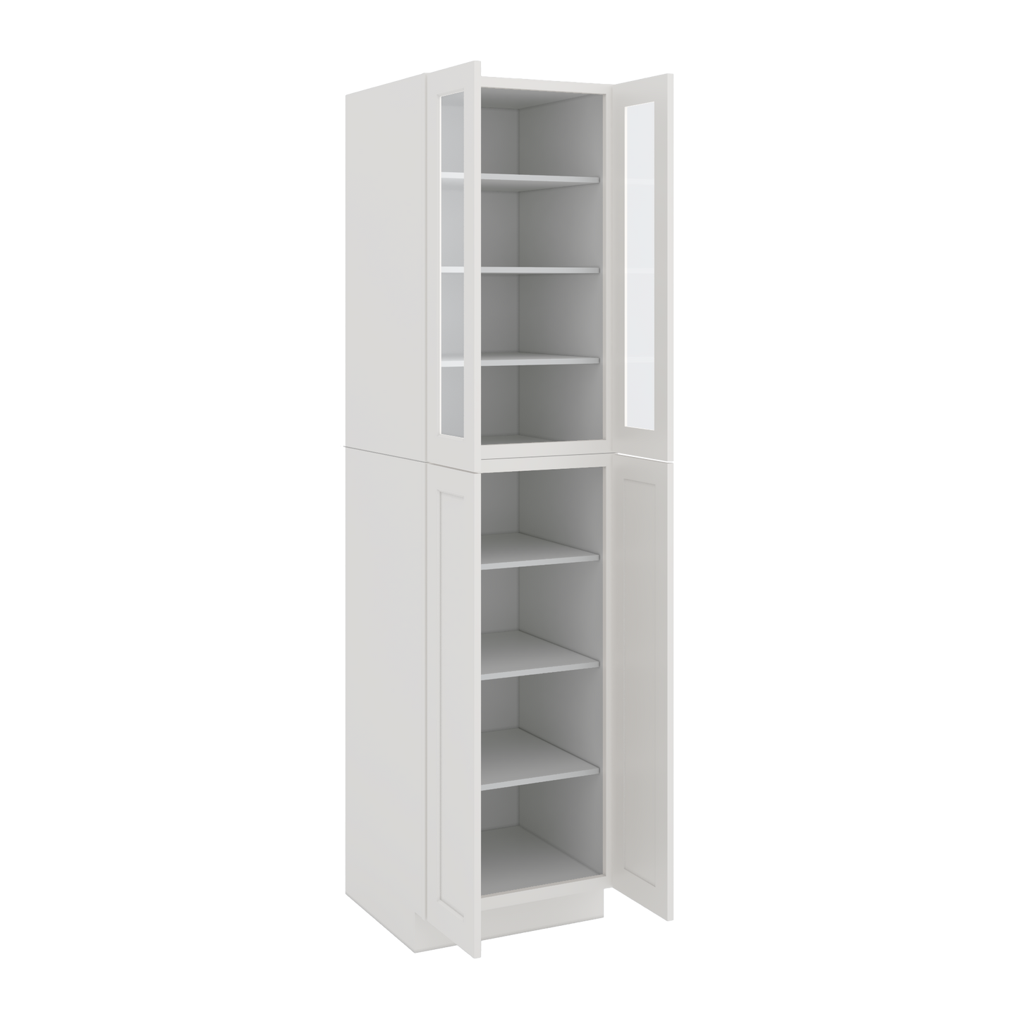 96" Tall Pantry 2WS White Shaker 1-1/4" Overlay Glass Ready Cabinet 18", 24" & 30" Wide