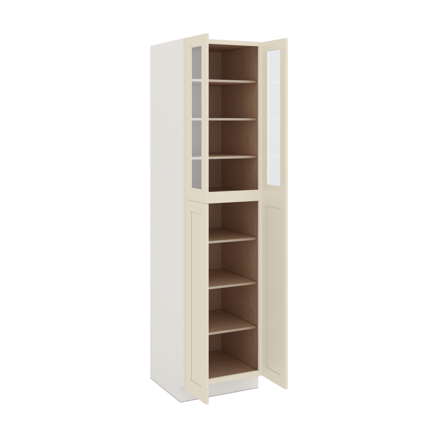 96" Tall Pantry Manhattan Cream Shaker 1-1/4" Overlay Glass Ready Wall Cabinet 18", 24" & 30" Wide