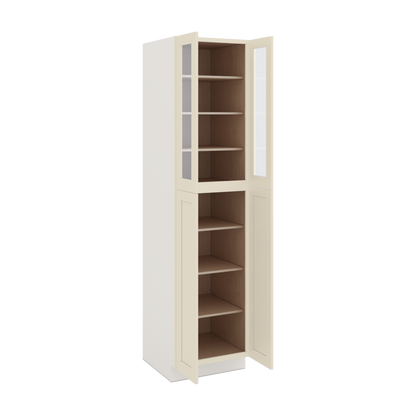 96" Tall Pantry Manhattan Cream Shaker 1-1/4" Overlay Glass Ready Wall Cabinet 18", 24" & 30" Wide