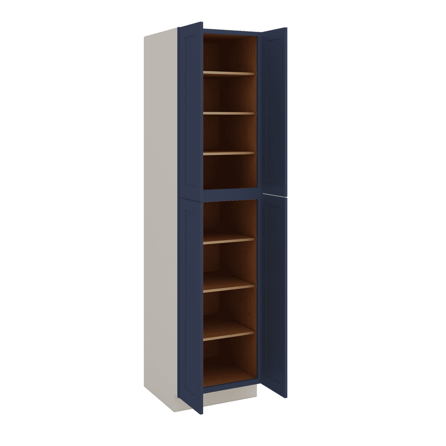 96" Tall Pantry NB29 Naval Blue Shaker 1-1/4" Overlay Cabinet 18", 24" & 30" Wide