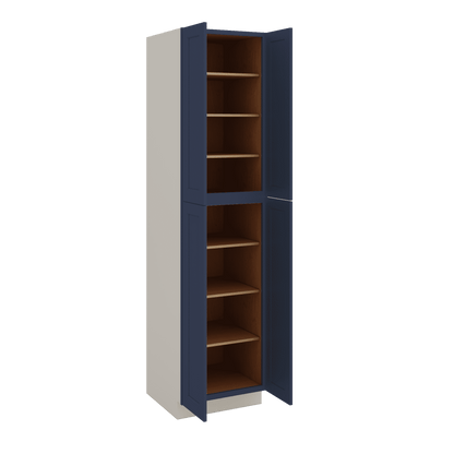 96" Tall Pantry NB29 Naval Blue Shaker 1-1/4" Overlay Cabinet 18", 24" & 30" Wide