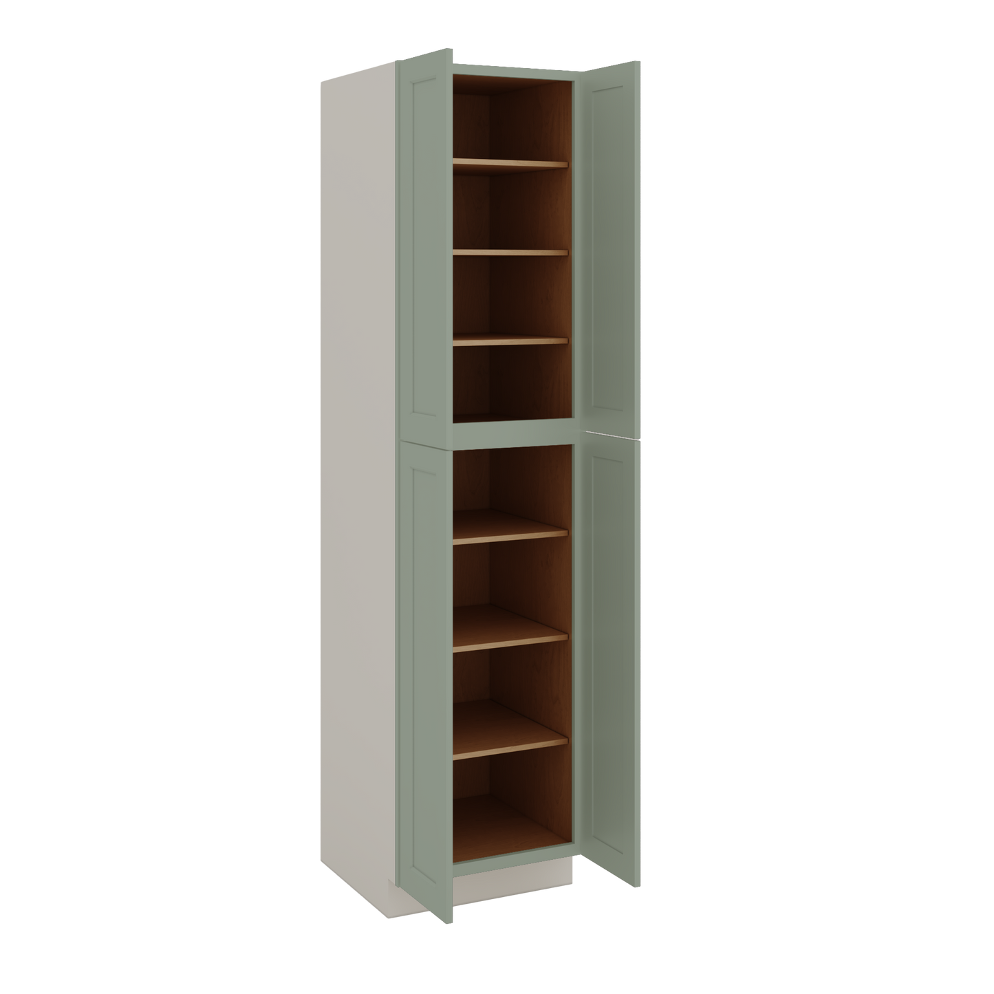 96" Tall Pantry Green Shaker 1-1/4" Overlay Cabinet 18", 24" & 30" Wide