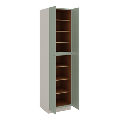 96" Tall Pantry Green Shaker 1-1/4" Overlay Cabinet 18", 24" & 30" Wide