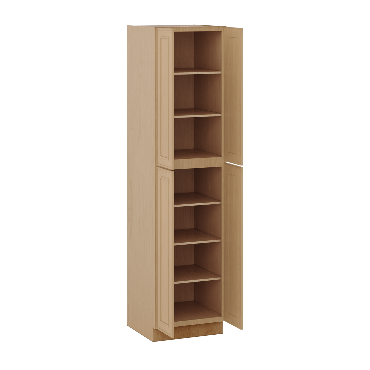 96" Tall Pantry Elegant Oak Craftsman Shaker 1-1/4" Overlay Cabinet 18", 24" & 30" Wide