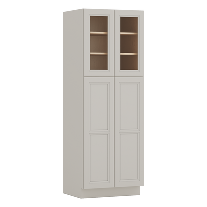 84" Tall Pantry 27LGDS Laguna Gray Double Shaker Glass Ready Cabinet Available 18", 24", 30"  & 36" Wide