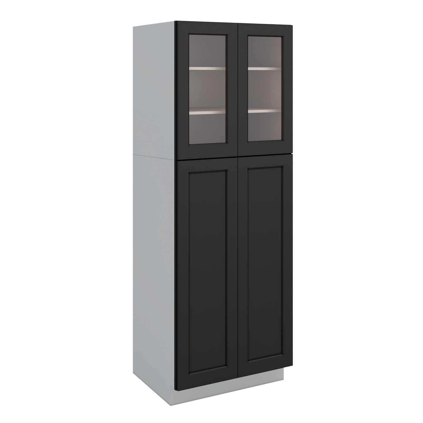 84" Tall Pantry 15HNS Hermosa Noir Black Shaker 1-1/4" Overlay Glass Ready Cabinet Available 18", 24", 30"  & 36" Wide