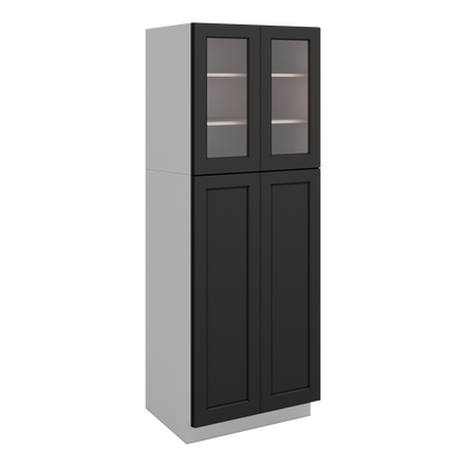 84" Tall Pantry 15HNS Hermosa Noir Black Shaker 1-1/4" Overlay Glass Ready Cabinet Available 18", 24", 30"  & 36" Wide