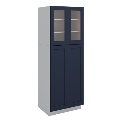 84" Tall Pantry NB29 Naval Blue Shaker 1-1/4" Overlay Glass Ready Cabinet Available 18", 24", 30"  & 36" Wide