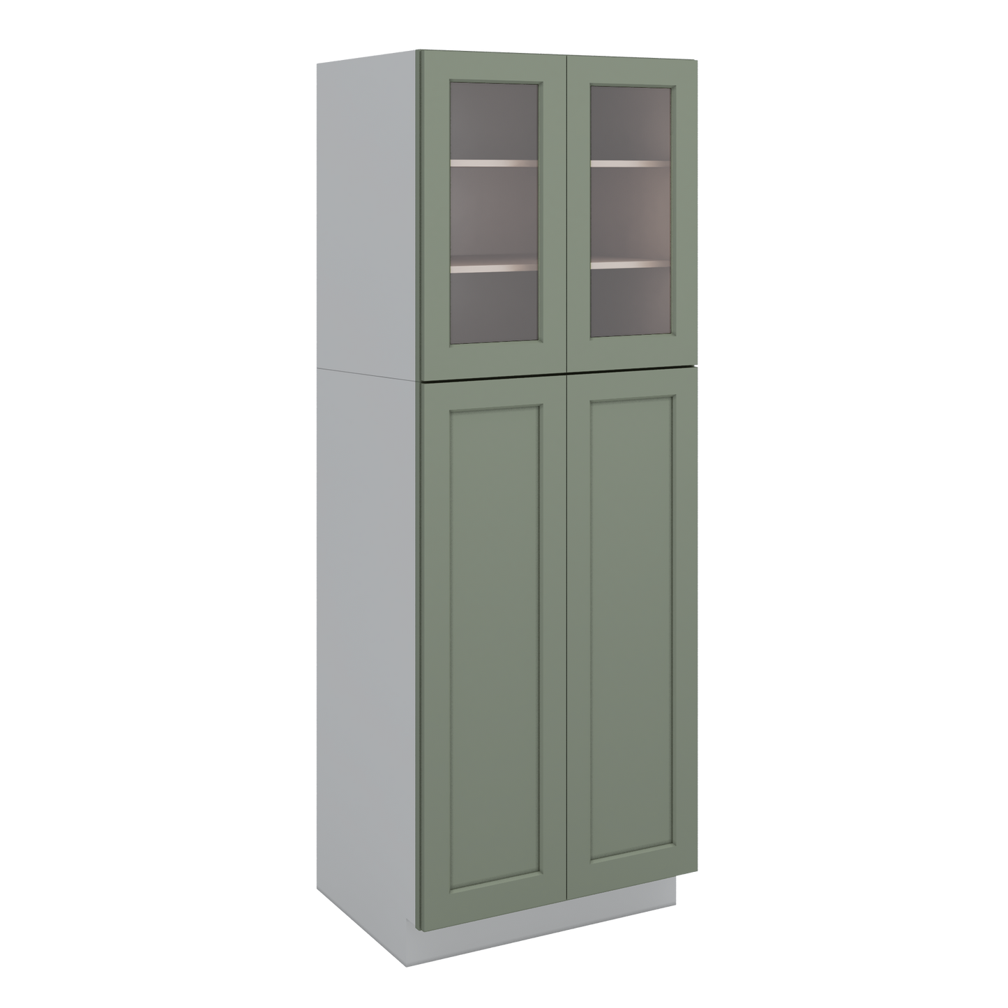 84" Tall Pantry 14SG Sage Green Shaker 1-1/4" Overlay Glass Ready Wall Cabinet Available 18", 24", 30"  & 36" Wide