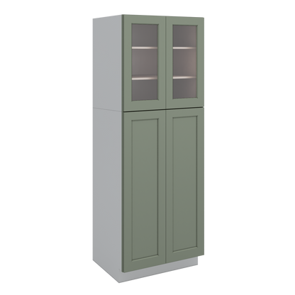 84" Tall Pantry 14SG Sage Green Shaker 1-1/4" Overlay Glass Ready Wall Cabinet Available 18", 24", 30"  & 36" Wide