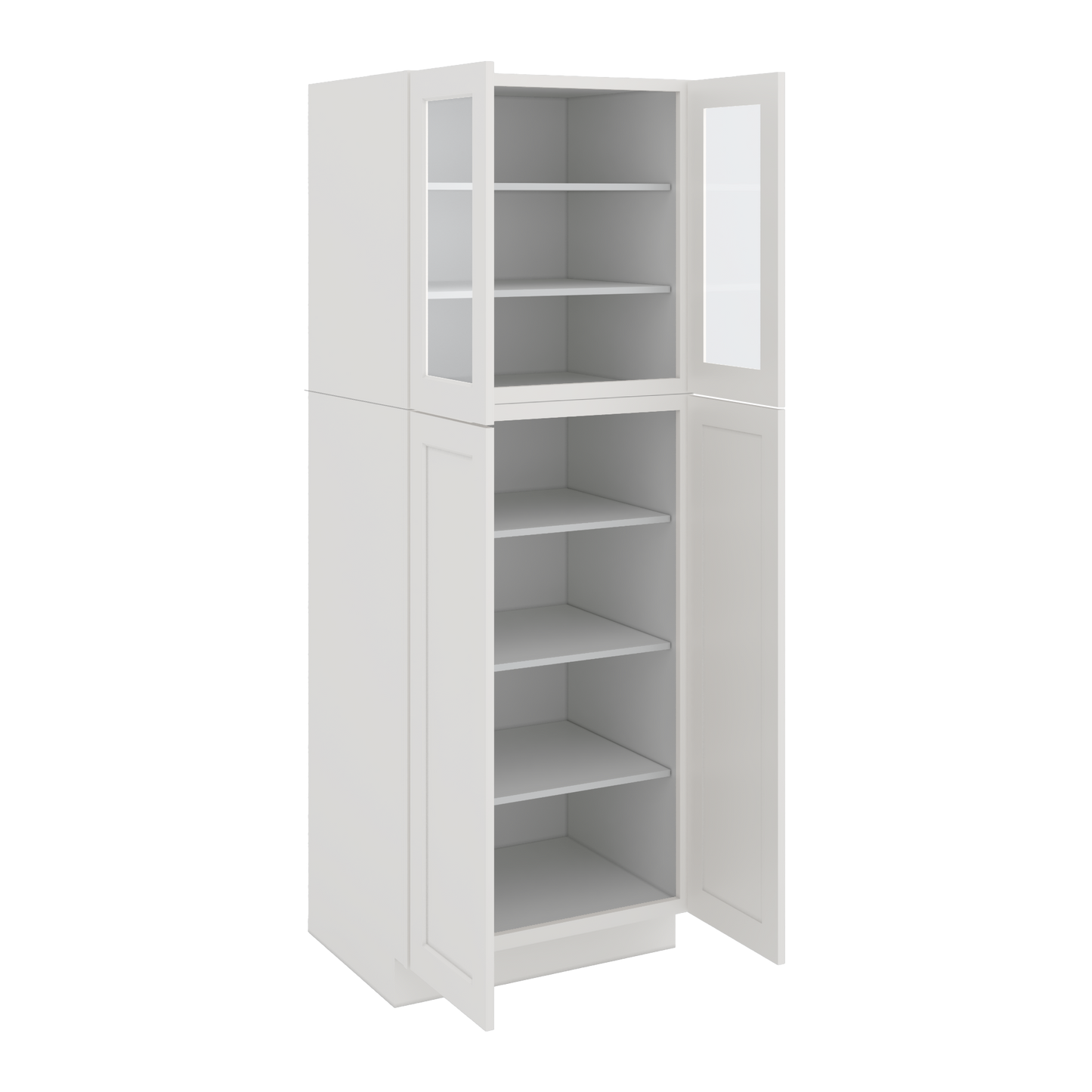 84" Tall Pantry 2WS White Shaker 1-1/4" Overlay Glass Ready Cabinet Available 18", 24", 30"  & 36" Wide