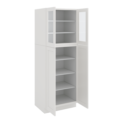 84" Tall Pantry 2WS White Shaker 1-1/4" Overlay Glass Ready Cabinet Available 18", 24", 30"  & 36" Wide