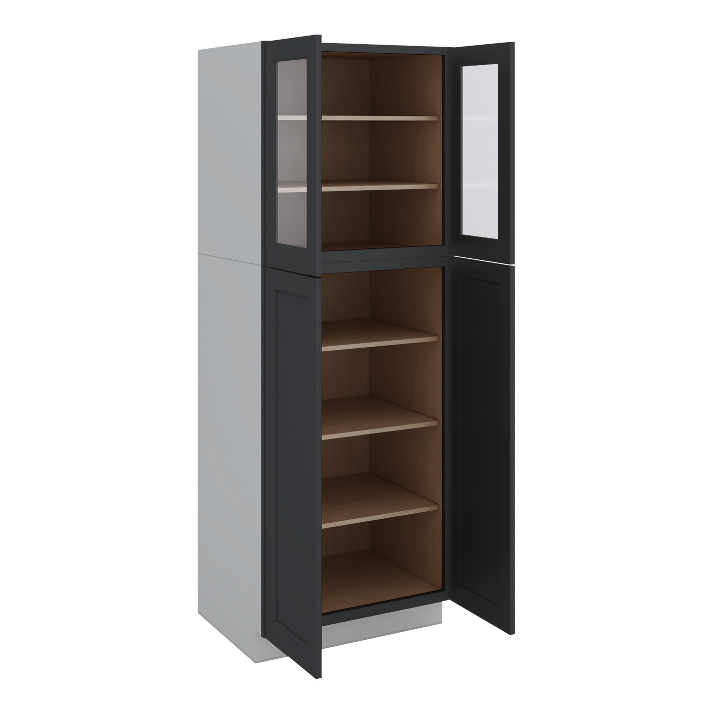 84" Tall Pantry 15HNS Hermosa Noir Black Shaker 1-1/4" Overlay Glass Ready Cabinet Available 18", 24", 30"  & 36" Wide