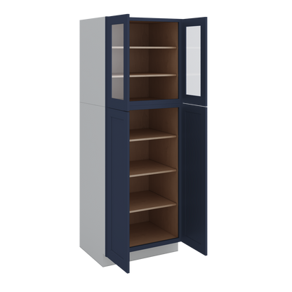 84" Tall Pantry NB29 Naval Blue Shaker 1-1/4" Overlay Glass Ready Cabinet Available 18", 24", 30"  & 36" Wide