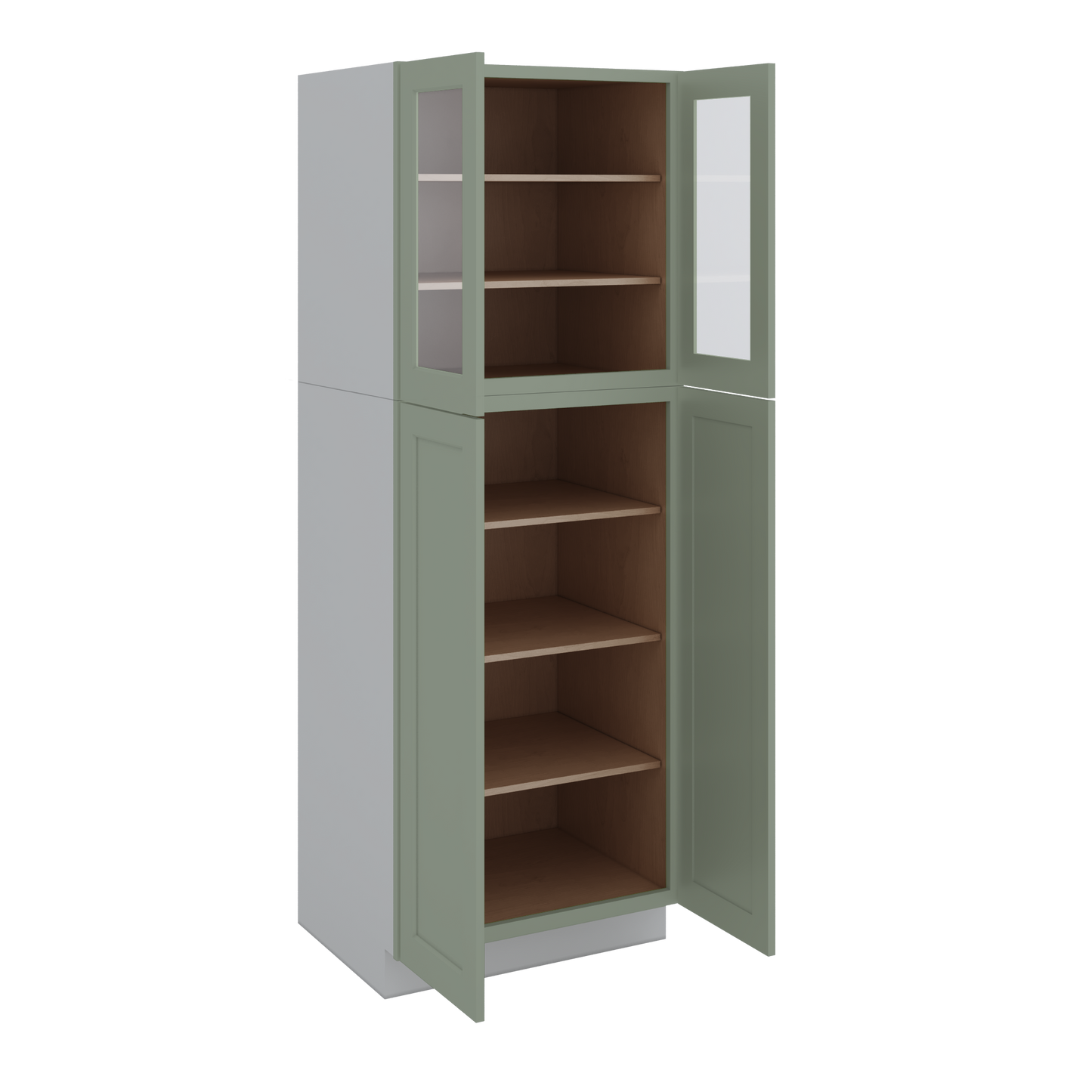 84" Tall Pantry 14SG Sage Green Shaker 1-1/4" Overlay Glass Ready Wall Cabinet Available 18", 24", 30"  & 36" Wide
