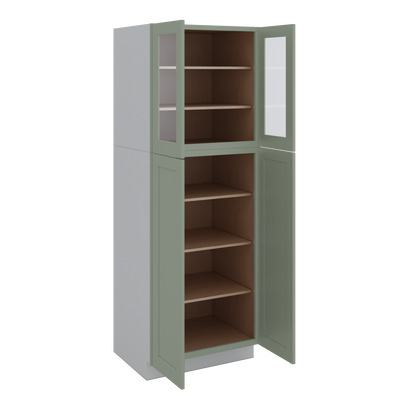 84" Tall Pantry 14SG Sage Green Shaker 1-1/4" Overlay Glass Ready Wall Cabinet Available 18", 24", 30"  & 36" Wide