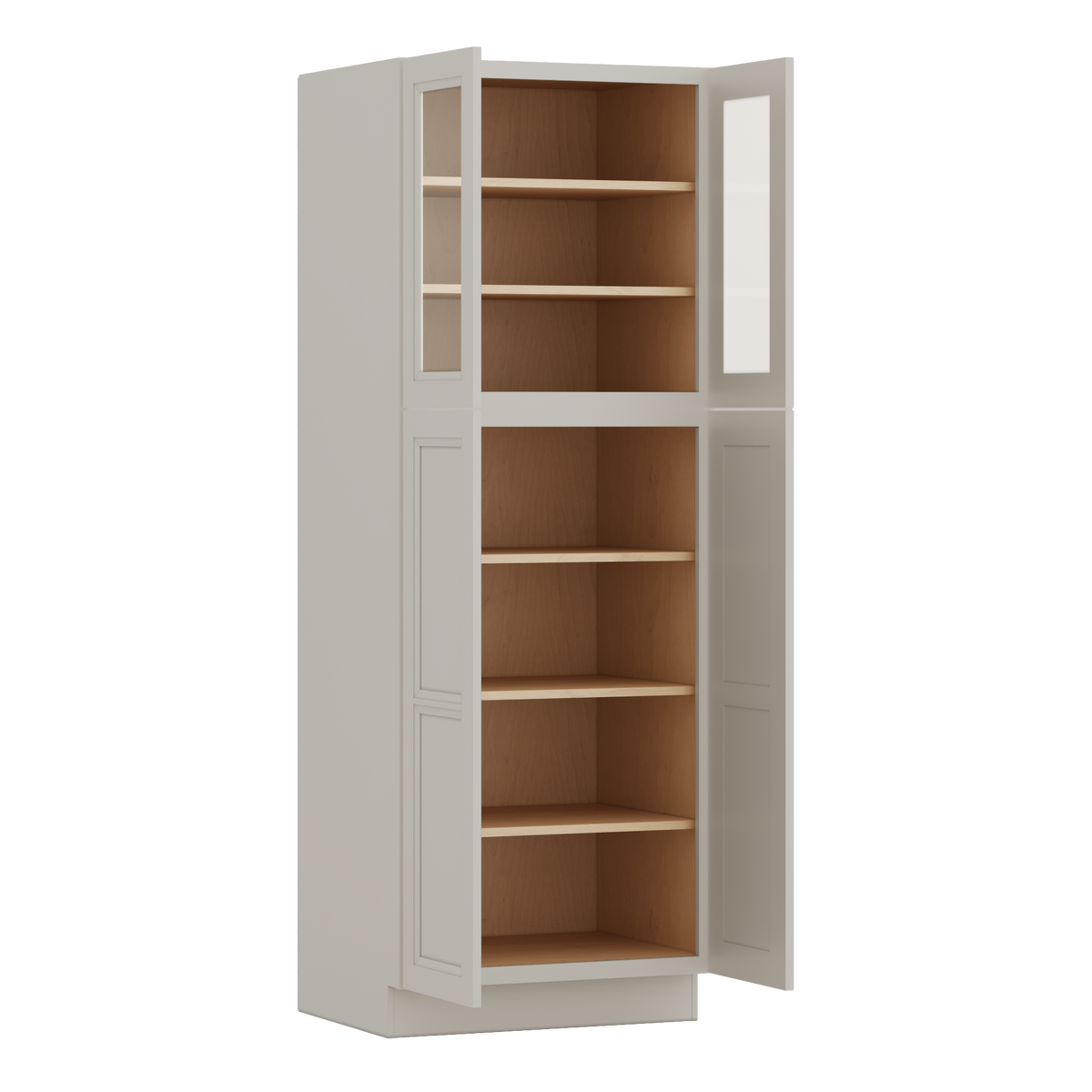 84" Tall Pantry 27LGDS Laguna Gray Double Shaker Glass Ready Cabinet Available 18", 24", 30"  & 36" Wide