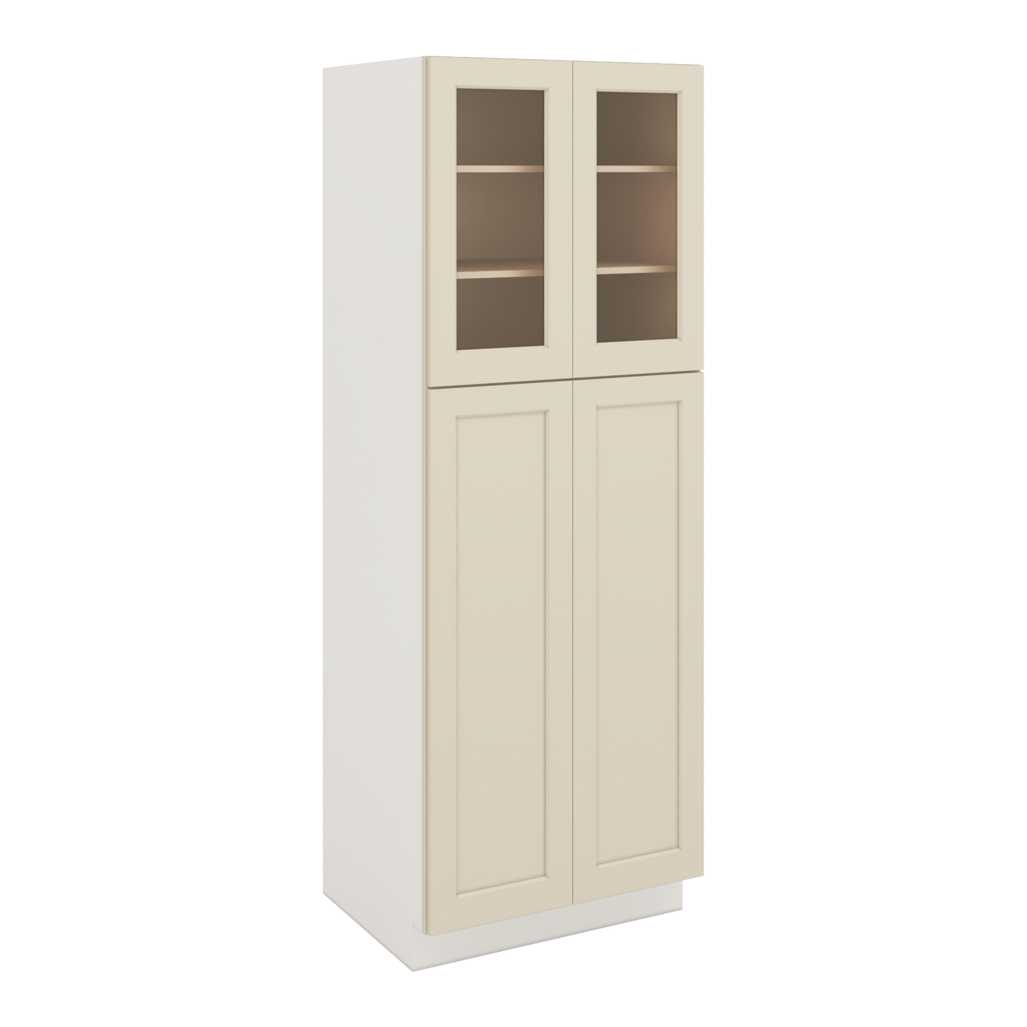 84" Tall Pantry Manhattan Cream Shaker 1-1/4" Overlay Glass Ready Wall Cabinet Available 18", 24", 30"  & 36" Wide