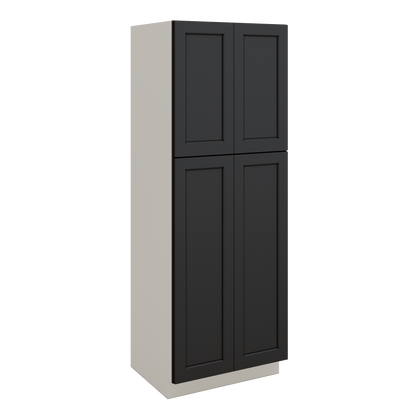84" Tall Pantry 15HNS Hermosa Noir Black Shaker 1-1/4" Overlay Cabinet Available 18", 24", 30"  & 36" Wide