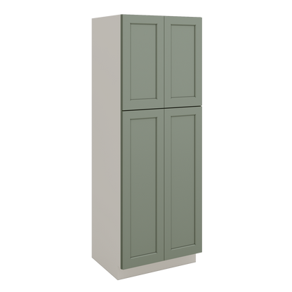 84" Tall Pantry Green Shaker 1-1/4" Overlay Cabinet Available 18", 24", 30"  & 36" Wide