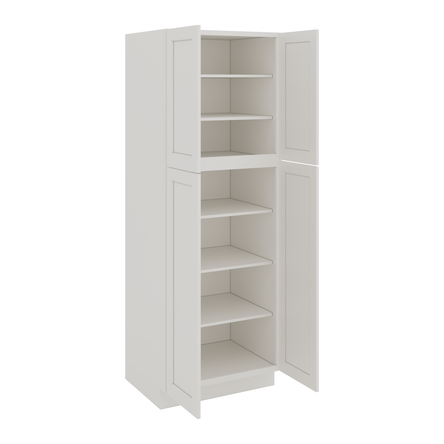 84" Tall Pantry ICE White Shaker 1-1/4" Overlay Cabinet Available 18", 24", 30"  & 36" Wide CWS/CWB