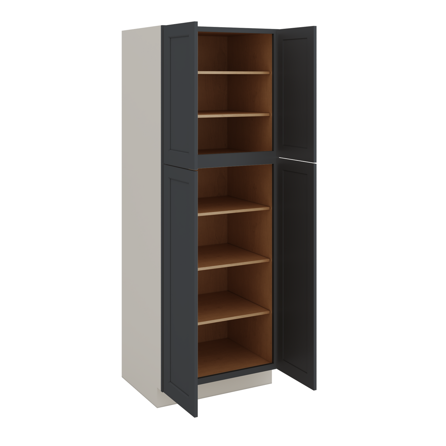 84" Tall Pantry 15HNS Hermosa Noir Black Shaker 1-1/4" Overlay Cabinet Available 18", 24", 30"  & 36" Wide
