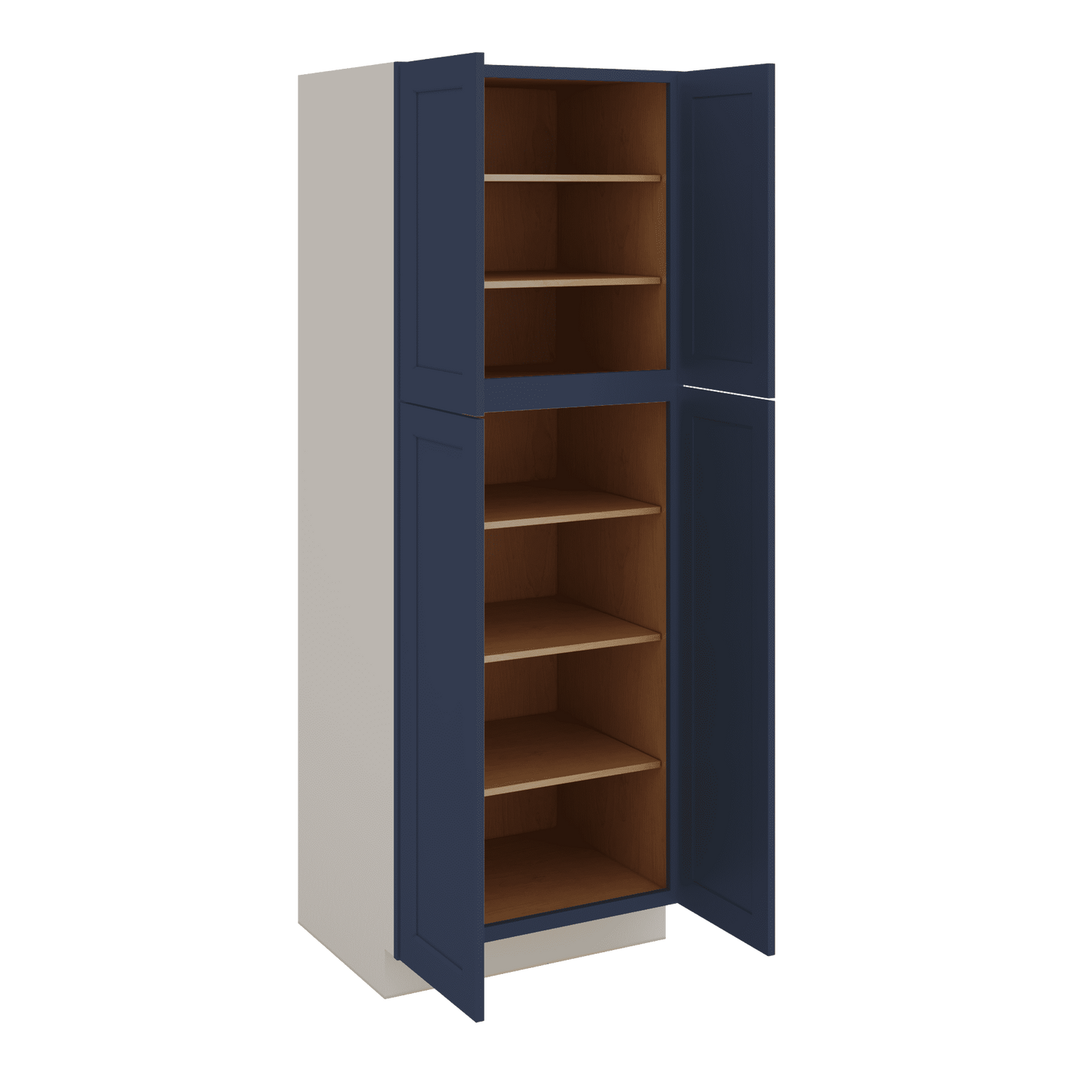 84" Tall Pantry 29NB Naval Blue Shaker 1-1/4" Overlay Cabinet Available 18", 24", 30"  & 36" Wide