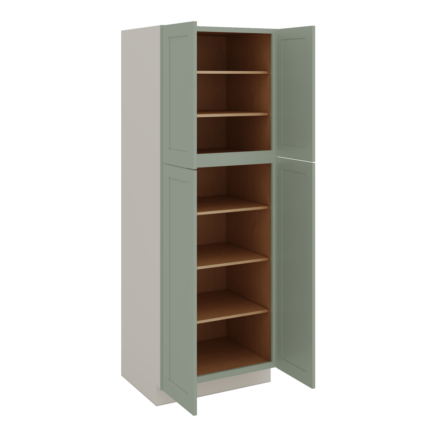 84" Tall Pantry Green Shaker 1-1/4" Overlay Cabinet Available 18", 24", 30"  & 36" Wide