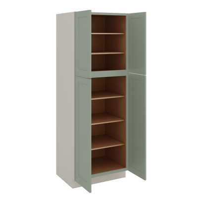 84" Tall Pantry Green Shaker 1-1/4" Overlay Cabinet Available 18", 24", 30"  & 36" Wide